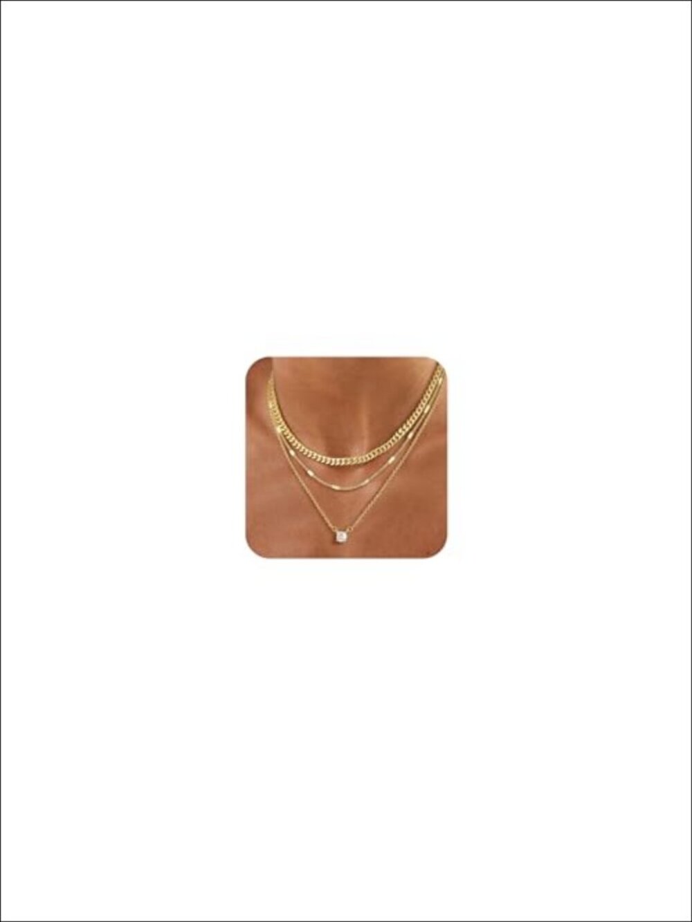 14K Gold Plated Layered Necklace Set 3 Piece CZ Pendant Dainty Stackable Jewelry
